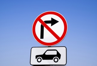 Traffic sign turn right for car transport is prohibited. Krasnodar, Russia