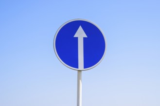 Traffic sign straight ahead. prescriptive sign. Krasnodar, Russia