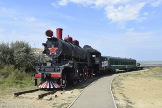 The old steam locomotive in open air museum. Taman, Krasnodar Krai, Russia