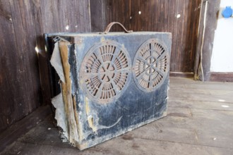 Box of a suitcase with old speakers. Taman, Krasnodar Krai, Russia