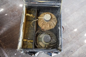 Box of a suitcase with old speakers. Taman, Krasnodar Krai, Russia