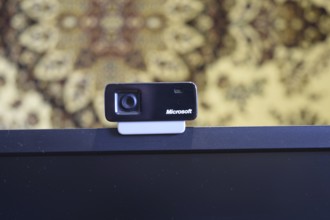 Web camera, attached to the monitor. Atyrau, Kazakhstan
