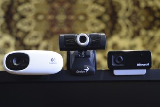 Web camera, attached to the monitor. Atyrau, Kazakhstan