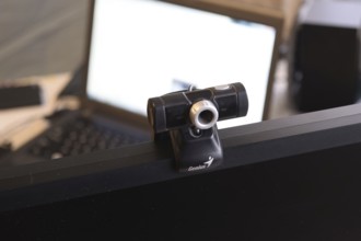 Web camera, attached to the monitor. Atyrau, Kazakhstan
