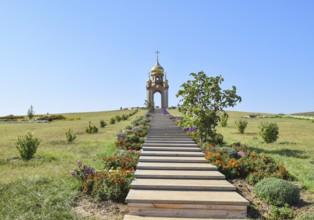 Orthodox chapel on a hill. Tabernacle in the Cossack village of Ataman. Taman, Krasnodar Krai,