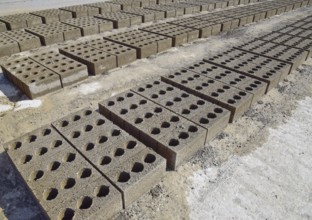 Cinder blocks lie on the ground and dried. Atyrau, Kazakhstan