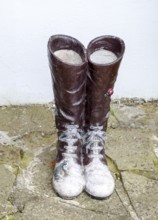 Statue of boots with laces. Taman, Krasnodar Krai, Russia