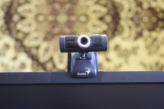 Web camera, attached to the monitor. Atyrau, Kazakhstan