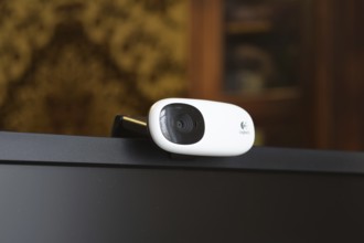 Web camera, attached to the monitor. Atyrau, Kazakhstan