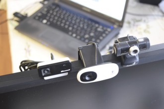 Web camera, attached to the monitor. Atyrau, Kazakhstan