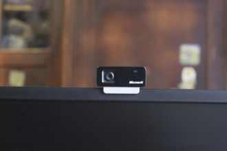 Web camera, attached to the monitor. Atyrau, Kazakhstan