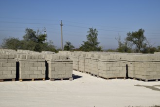 Cinder blocks, which lie in the bays. Atyrau, Kazakhstan