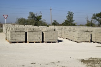 Cinder blocks, which lie in the bays. Atyrau, Kazakhstan