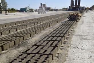 Cinder blocks lie on the ground and dried. Atyrau, Kazakhstan