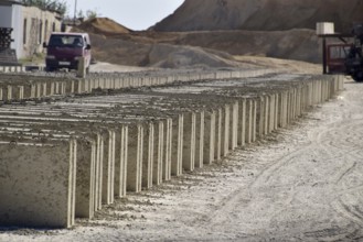 Cinder blocks lie on the ground and dried. Atyrau, Kazakhstan