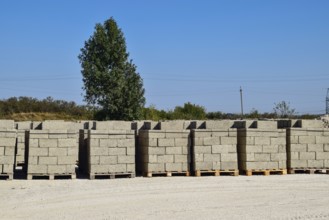 Cinder blocks, which lie in the bays. Atyrau, Kazakhstan
