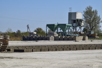 On cinder block production plant. Atyrau, Kazakhstan
