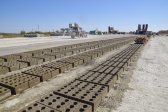 Cinder blocks lie on the ground and dried. Atyrau, Kazakhstan