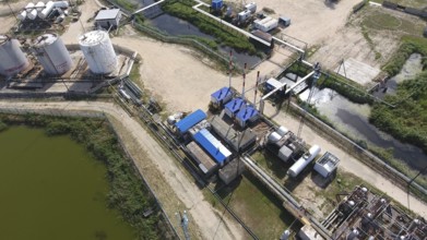 Top view of the equipment for oil separation. Atyrau, Kazakhstan