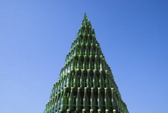 Christmas tree of bottles of champagne. Atyrau, Kazakhstan
