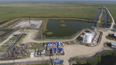 Top view of the equipment for oil separation. Atyrau, Kazakhstan