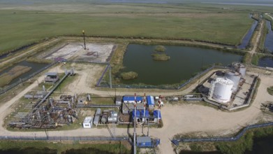 Top view of the equipment for oil separation. Atyrau, Kazakhstan