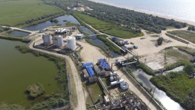 Top view of the equipment for oil separation. Atyrau, Kazakhstan