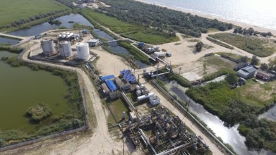 Top view of the equipment for oil separation.Atyrau, Kazakhstan