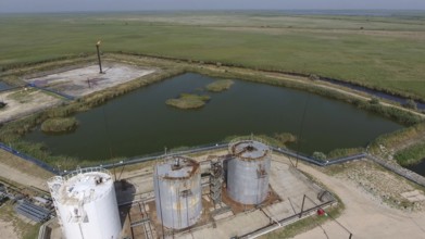 Top view of the equipment for oil separation. Atyrau, Kazakhstan