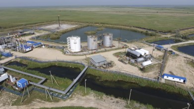 Top view of the equipment for oil separation. Atyrau, Kazakhstan