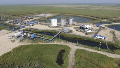 Top view of the equipment for oil separation. Atyrau, Kazakhstan