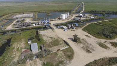 Top view of the equipment for oil separation. Atyrau, Kazakhstan