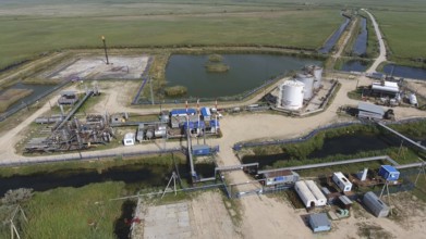 Top view of the equipment for oil separation. Atyrau, Kazakhstan