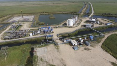 Top view of the equipment for oil separation. Atyrau, Kazakhstan