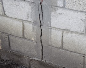 A crack in the concrete wall. Atyrau, Kazakhstan