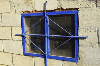 The blue box in the wall with the lattice. Atyrau, Kazakhstan
