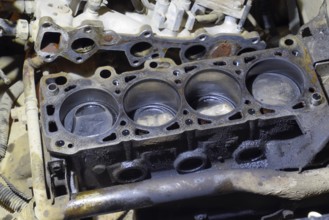 The cylinder block of the four-cylinder engine. Atyrau, Kazakhstan