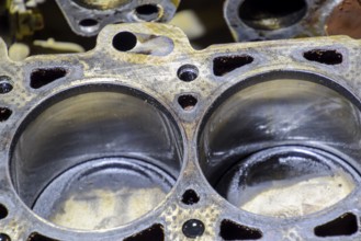 The cylinder block of the four-cylinder engine. Atyrau, Kazakhstan
