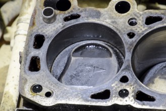 The cylinder block of the four-cylinder engine. Atyrau, Kazakhstan