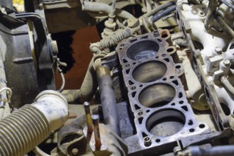 The cylinder block of the four-cylinder engine. Atyrau, Kazakhstan