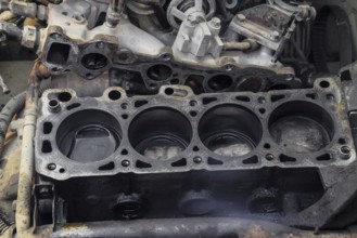 The cylinder block of the four-cylinder engine. Atyrau, Kazakhstan