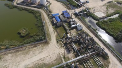 Top view of the equipment for oil separation. Atyrau, Kazakhstan
