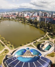 Batumi, Georgia - 7th august, 2025: Aerial view Batumi Georgia dolphinarium with pools beside