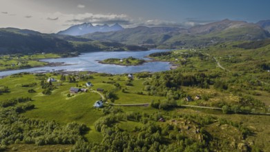 Aerial View Of Coastal Landscape Near Leknes And Mortsunt On Lofoten Islands In Norway