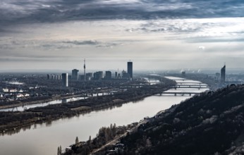 View Over City Of Vienna With Suburbs And River Danube From Mountain Kahlenberg In Austria