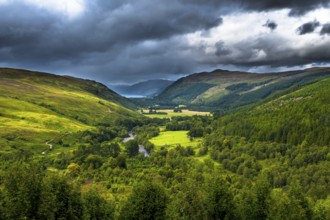 Corrieshalloch Gorge National Nature Reserve With River Through Pasture Valley And Loch Broom In