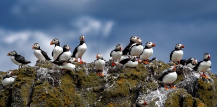 Group Of Seabird Species Atlantic Puffin (Fratercula arctica) On The Isle Of May In The Firth Of