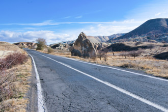 Tranquil road in Cappadocia. Road trips around Turkey