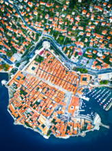 Aerial view down to historical Dubrovnik city in Croatia