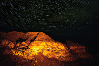Tranquil view of vardzia cave city in Georgia at night